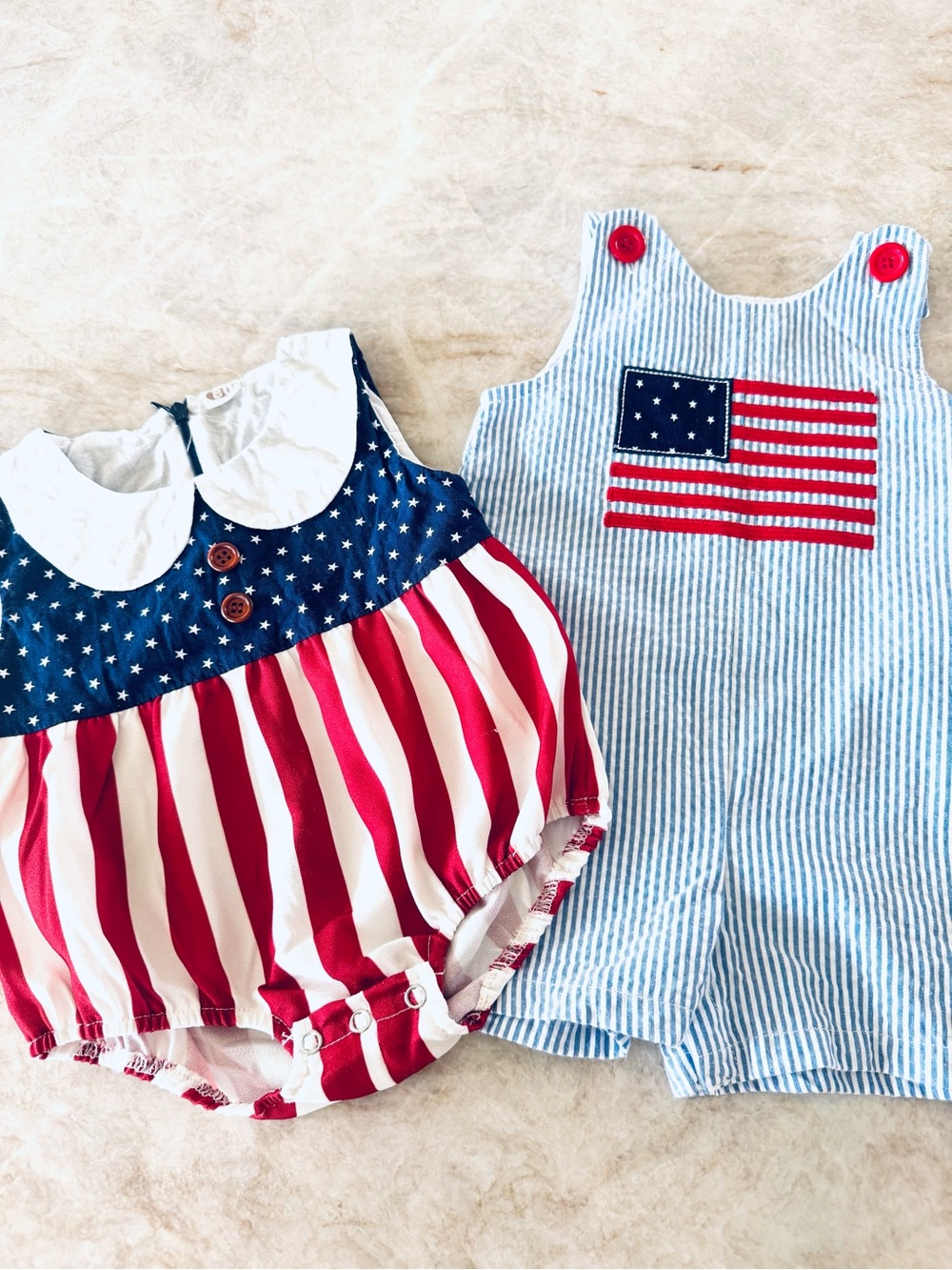 Patriotic Baby Outfit Bundle 9-12M Goodlad Seersucker Flag and Bubble Romper